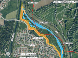Plan zeigt den Verlauf Hochwasschutz der Hochwasserschutzmaßnahmen
