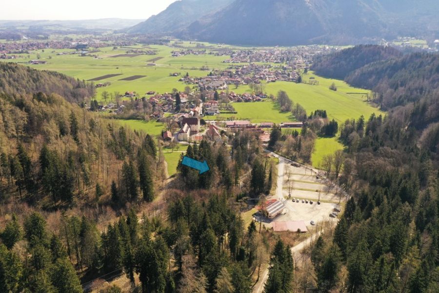 Luftaufnahme geplanter Hochwasserschutz Tennbodenbach.