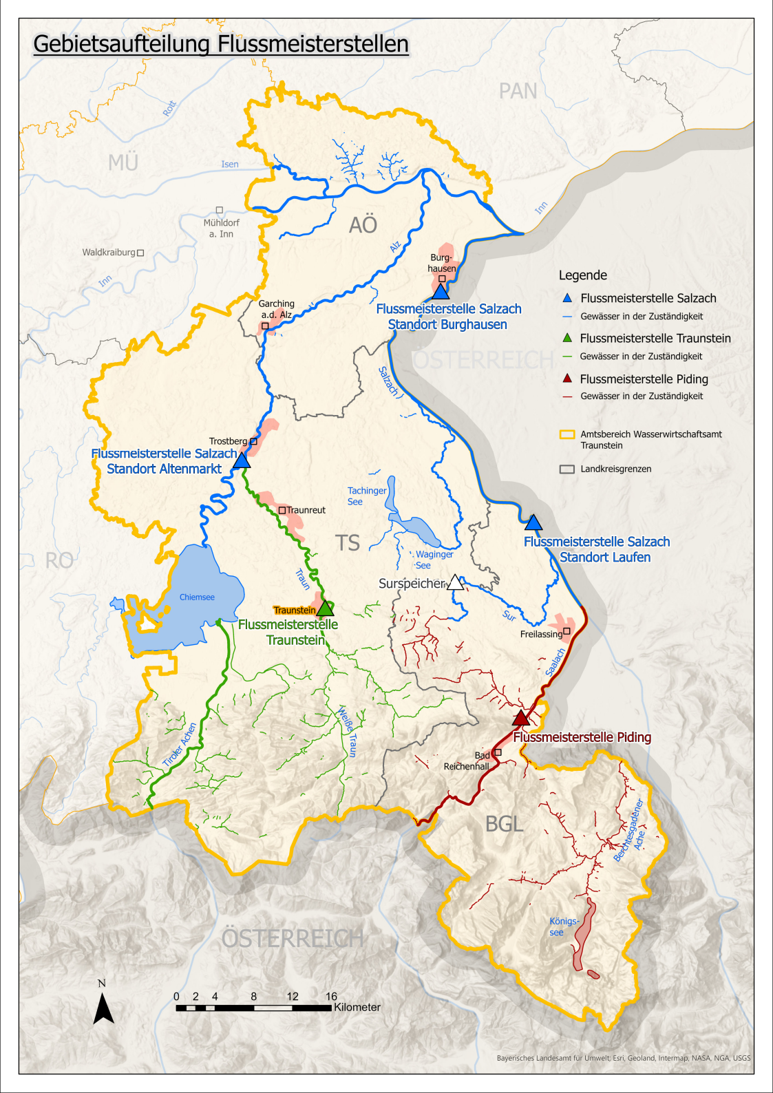 Unsere Flussmeisterstellen mit ihren jeweiligen Zuständigkeitsbereichen.